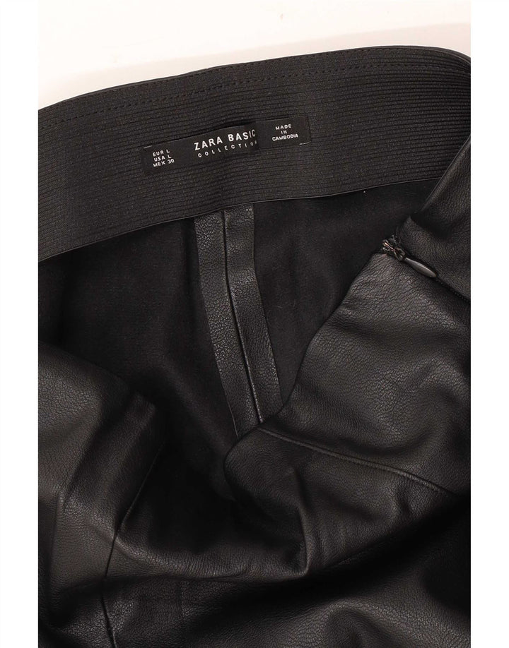 Zara Γυναικείο Λεπτό Δερμάτινο Παντελόνι Μεγάλο W30 L27 Μαύρο