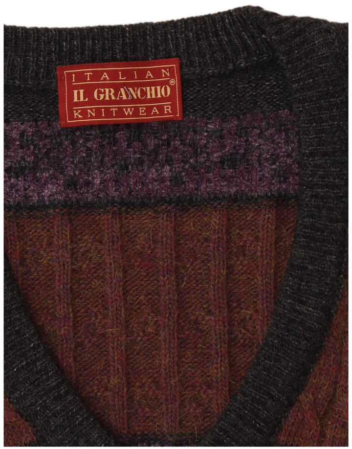 Il Granchio Ανδρικό πουλόβερ με λαιμόκοψη σε σχήμα V Large Grey Fair Isle