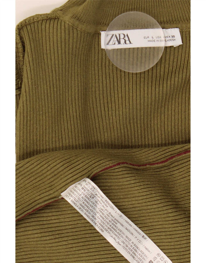 Zara γυναικείο τοπ μακρυμάνικο UK 14 μεγάλη χακί βισκόζη