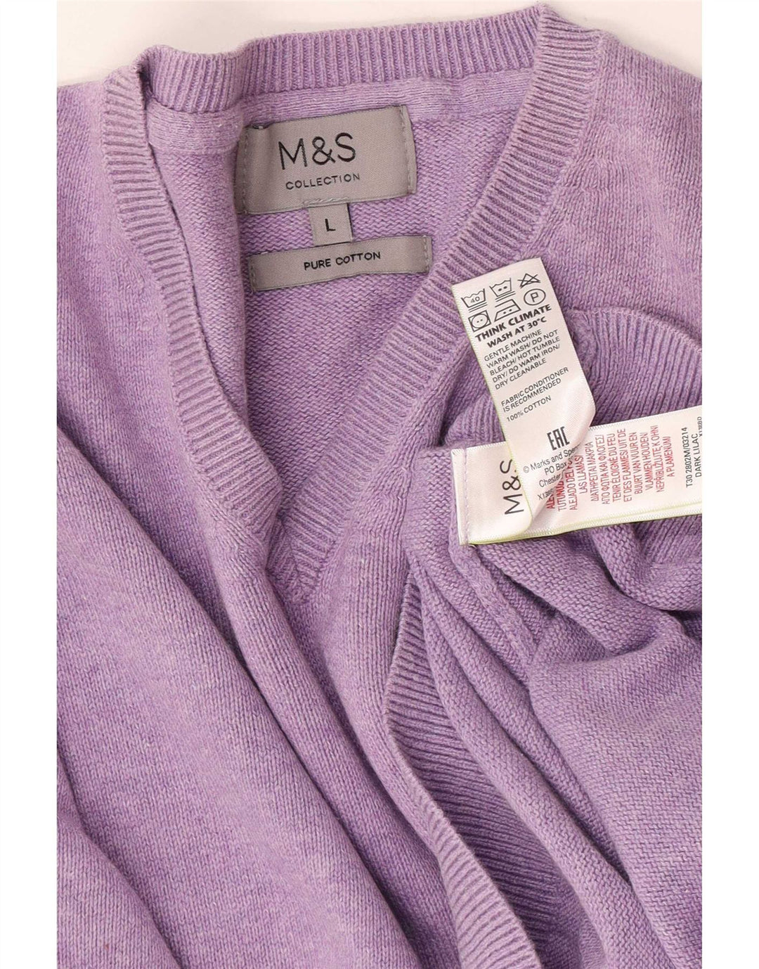 Marks & Spencer Ανδρικό πουλόβερ με λαιμόκοψη V-λαιμόκοψη μεγάλο μωβ βαμβακερό