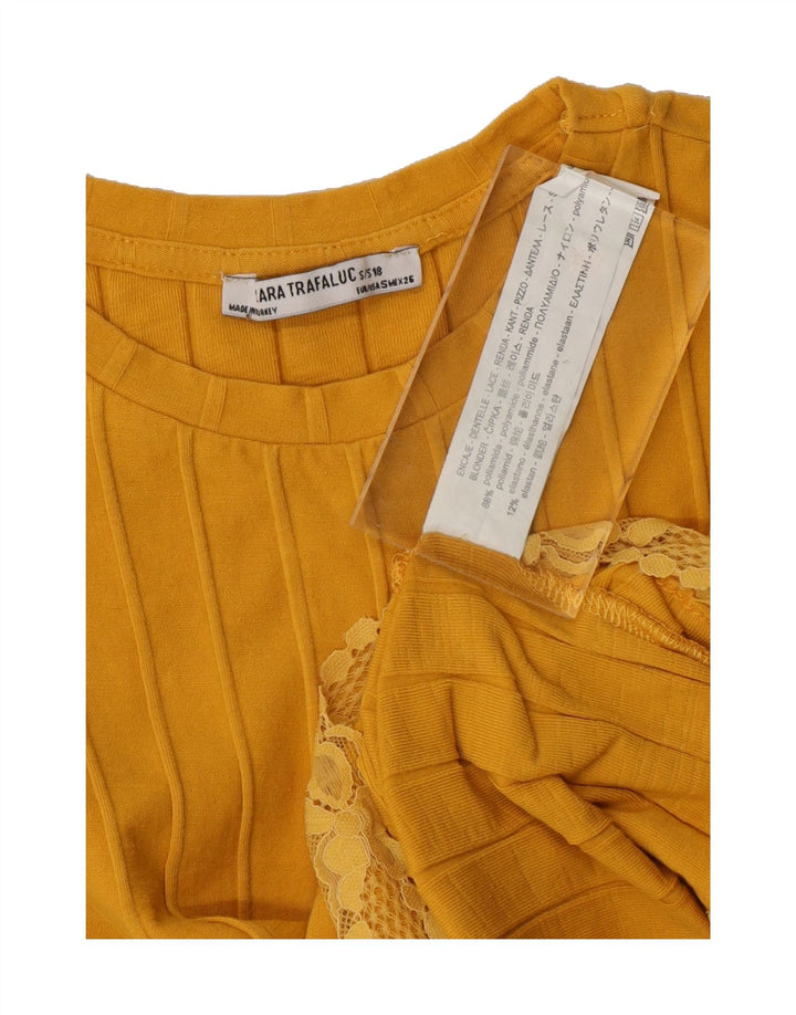 ZARA Womens Crop Blouse Top UK 8 Small Yellow Floral Polyamide Vintage Zara and Second-Hand Zara from Messina Hembry 