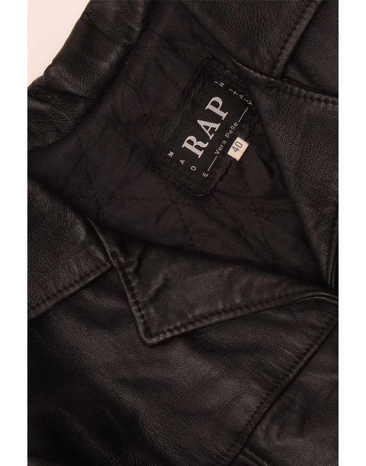 Vintage γυναικείο δερμάτινο μπουφάν 4 κουμπιών Blazer IT 40 Small μαύρο δέρμα