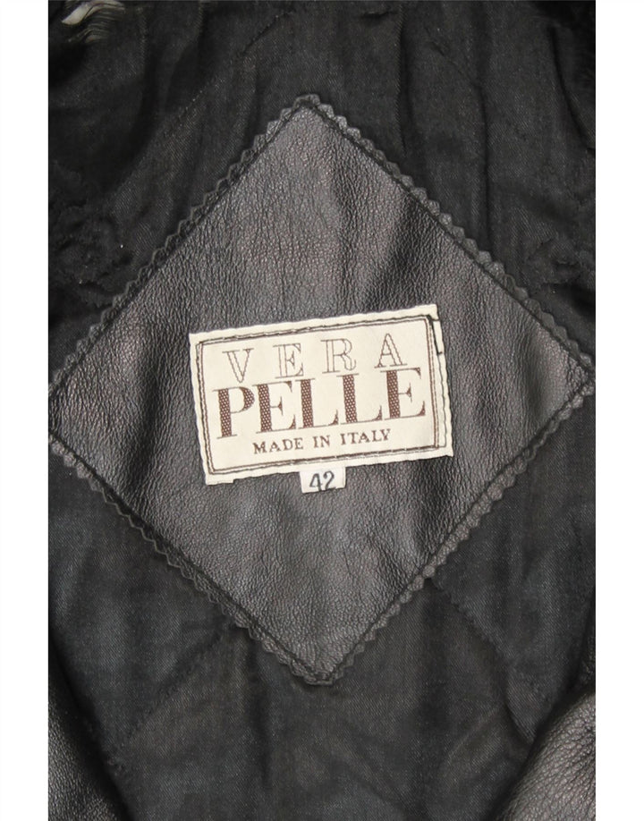Vintage Γυναικείο Loose Fit Δερμάτινο Παλτό IT 42 Medium Black Leather