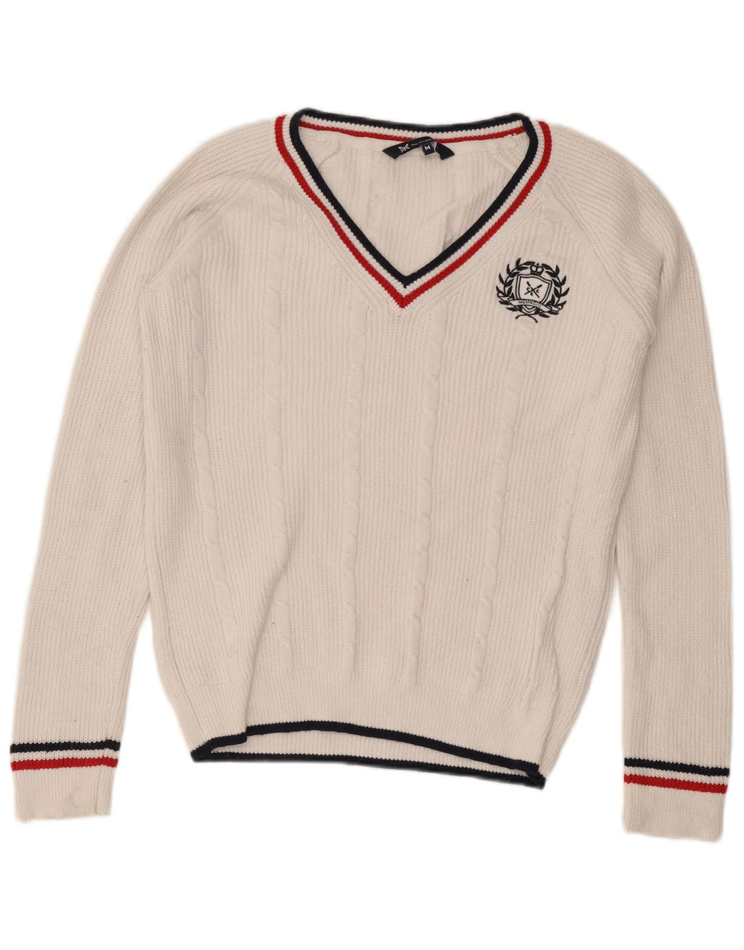Crew Clothing Ανδρικό πουλόβερ με λαιμόκοψη σε μεσαίο λευκό βαμβάκι
