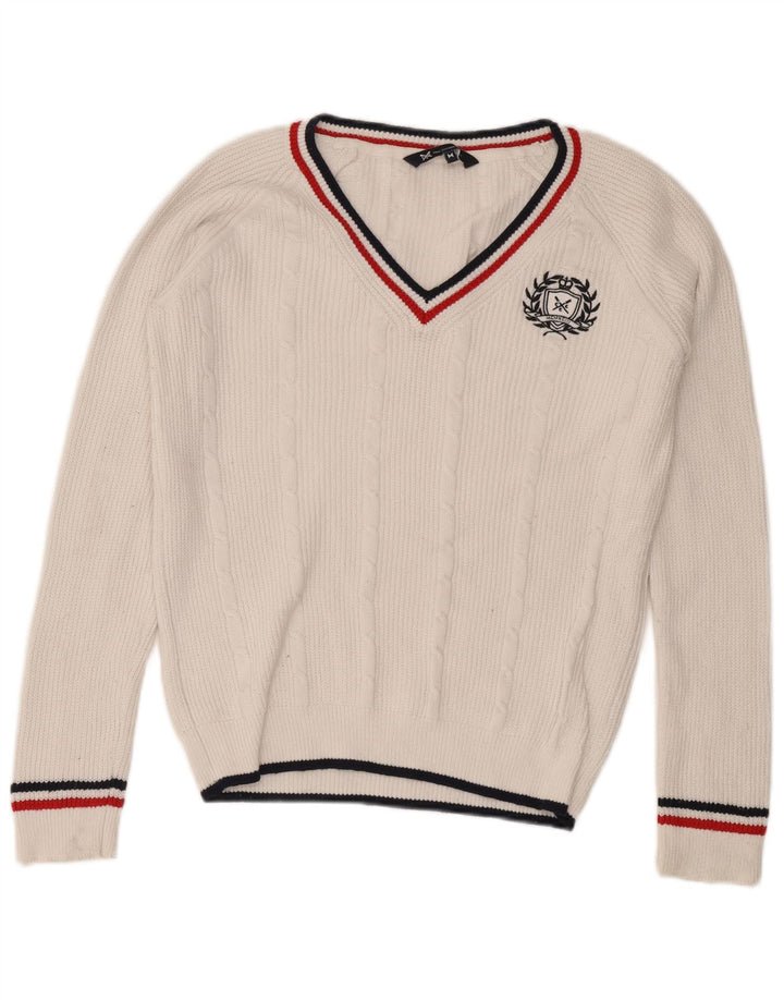 Crew Clothing Ανδρικό πουλόβερ με λαιμόκοψη σε μεσαίο λευκό βαμβάκι