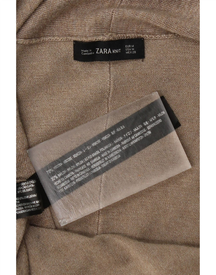 Zara Γυναικείο Longline ανοιχτό πουλόβερ ζακέτα UK 12 μεσαία μπεζ βισκόζη
