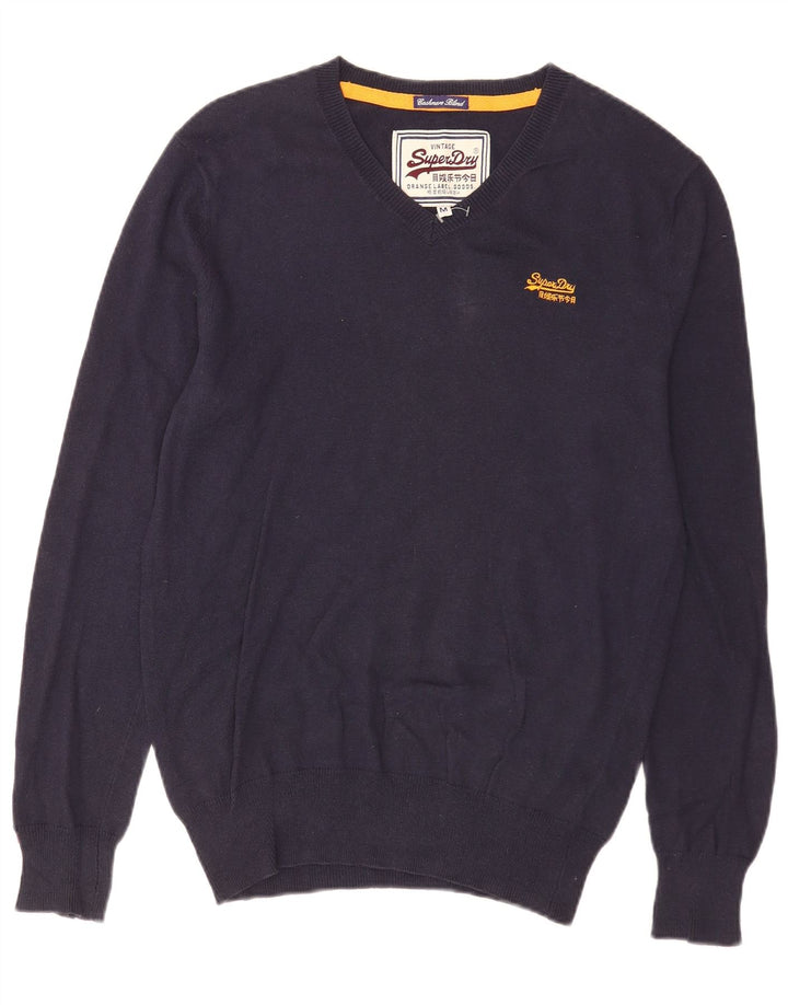 Superdry Ανδρικό πουλόβερ με λαιμόκοψη με V λαιμόκοψη, μεσαίο μπλε βαμβακερό