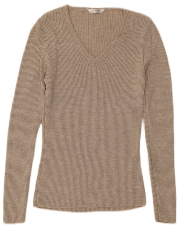 Marks & Spencer Womens St. Michael V-Neck Jumper Sweater UK 8 Small Beige