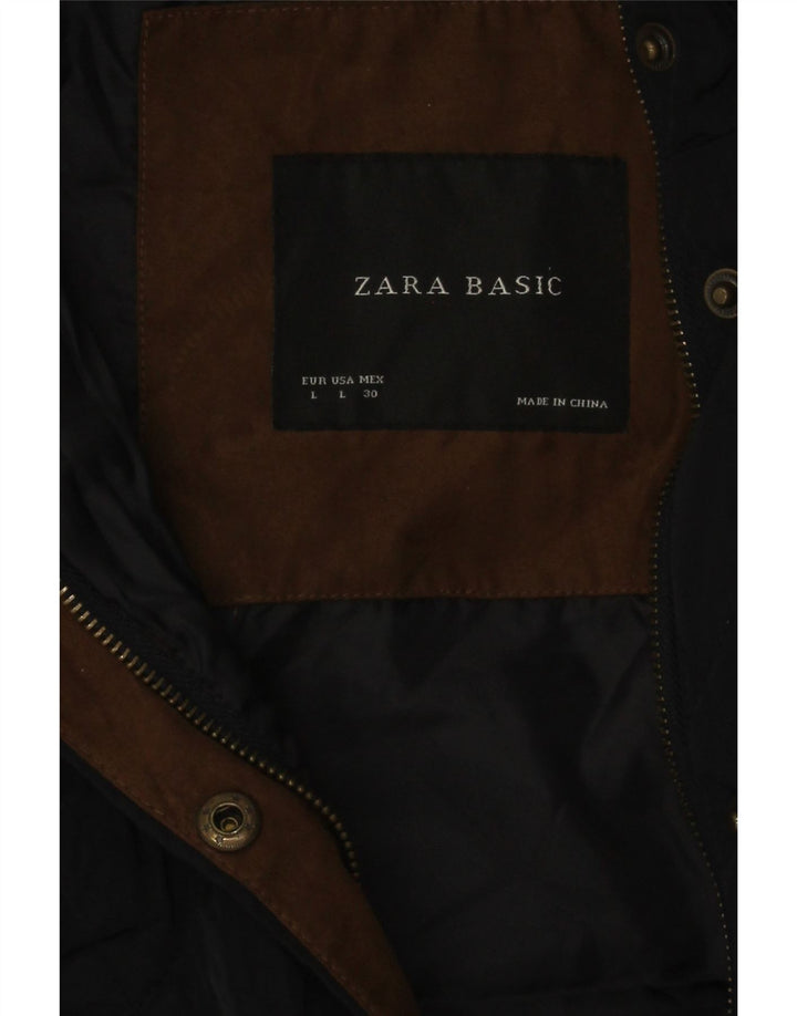 Zara Γυναικεία καπιτονέ Gilet UK 14 Large Navy Blue Colorblock Πολυεστέρας