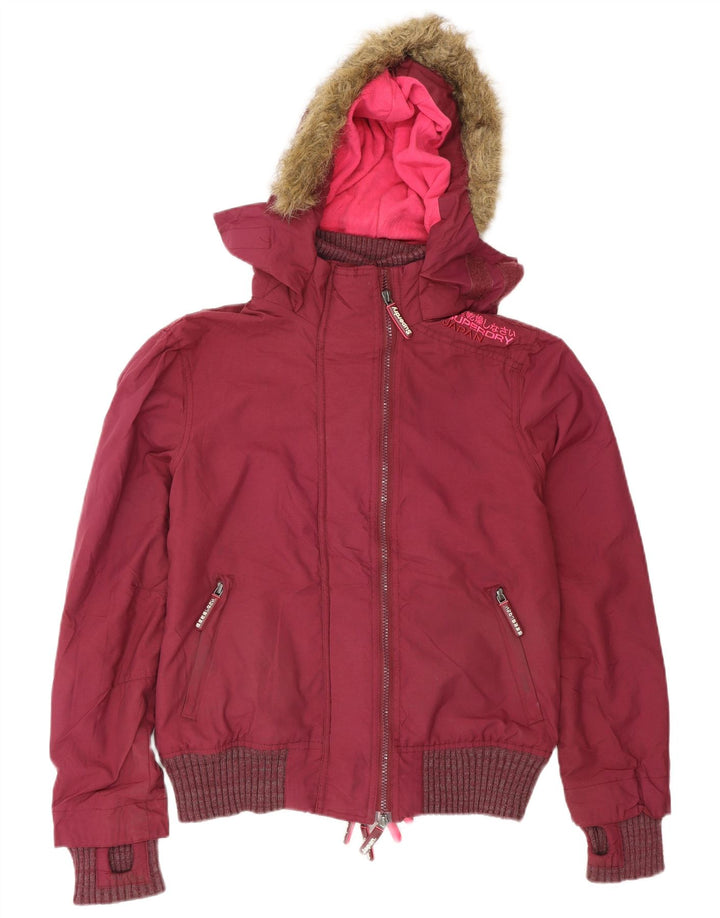 Superdry γυναικείο μπουφάν μπουφάν με κουκούλα UK 14 Medium Burgundy Polyester