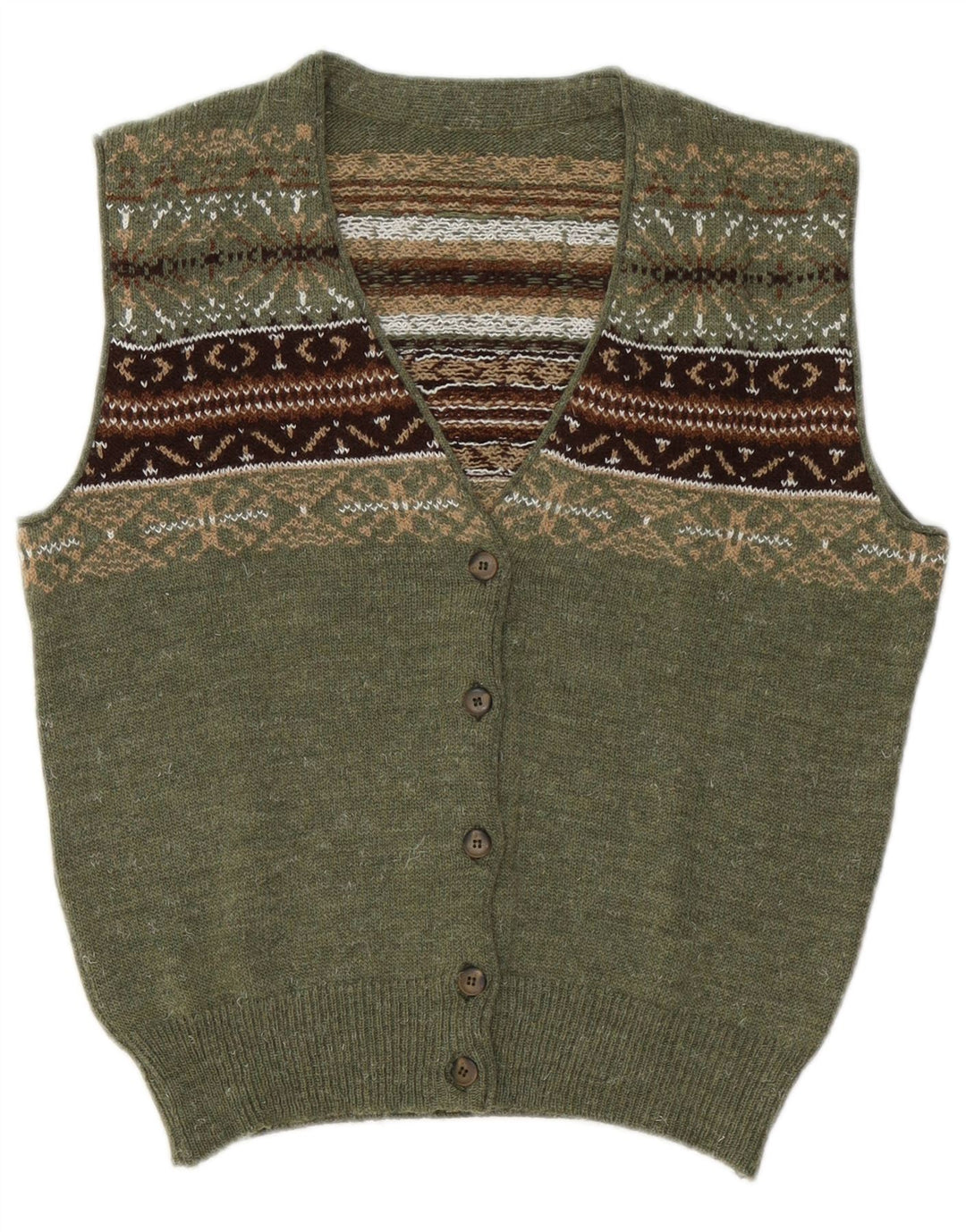 Γυναικείο Αμάνικο Ζακέτα VINTAGE UK 14 Medium Green Fair Isle