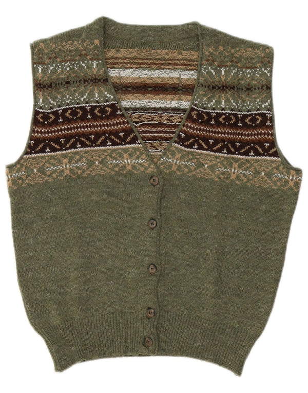 Γυναικείο Αμάνικο Ζακέτα VINTAGE UK 14 Medium Green Fair Isle