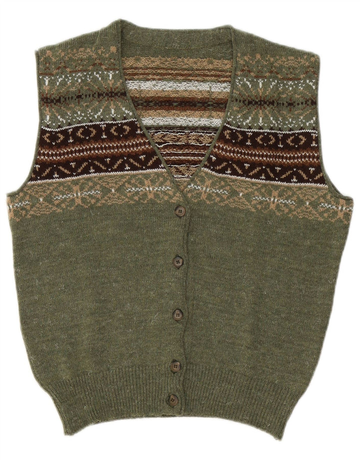 Γυναικείο Αμάνικο Ζακέτα VINTAGE UK 14 Medium Green Fair Isle