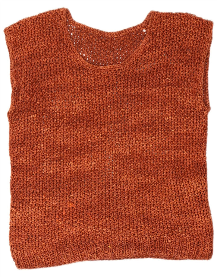 Vintage Γυναικείο Crochet Vest Tank Top UK 12 Medium Brown
