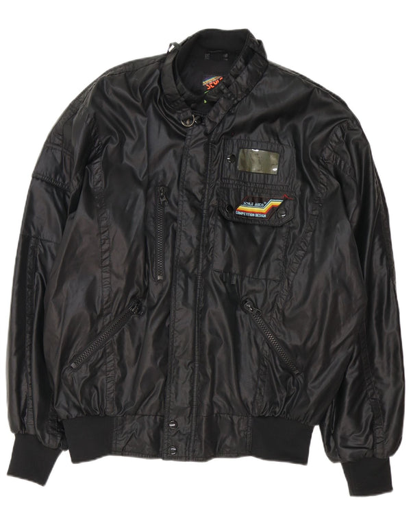 Vintage Ανδρικό Bomber Loose Fit Racer Jacket UK 40 Large Black Nylon