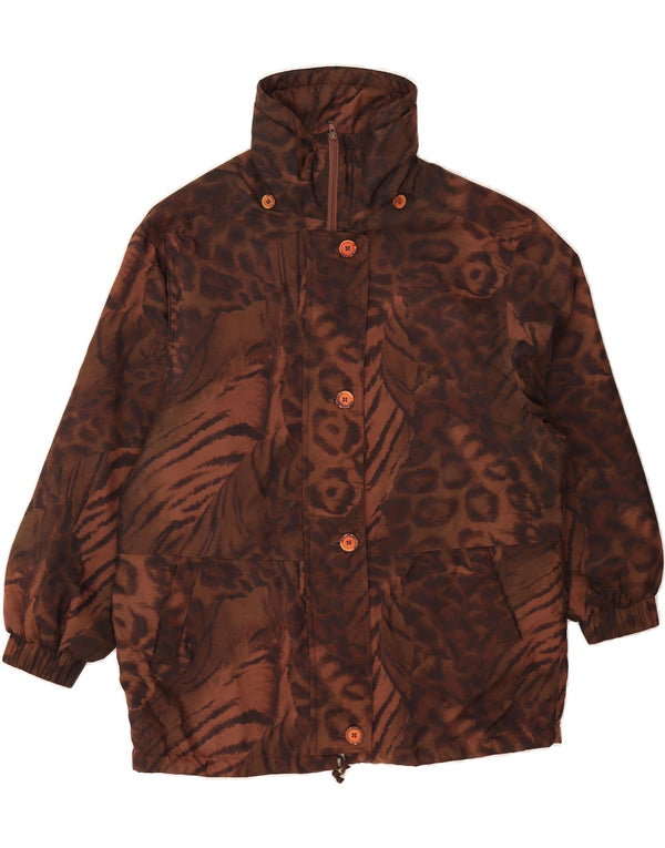 VINTAGE Γυναικείο Oversized Windbreaker παλτό UK 6 XS καφέ Animal print
