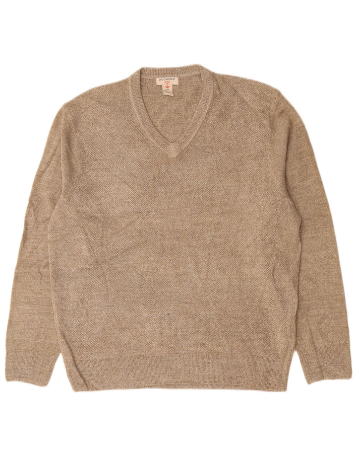DOCKERS Ανδρικό πουλόβερ με λαιμόκοψη V-λαιμόκοψη Μεγάλο Μπεζ Ακρυλικό