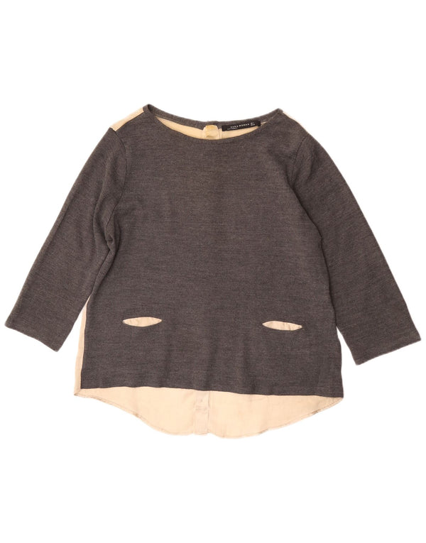 Zara γυναικεία μπλούζα 3/4 μανίκια τοπ UK 16 Large Grey Colourblock