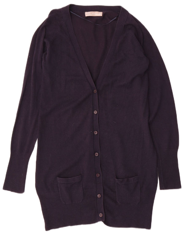 Zara Γυναικεία Ζακέτα Longline UK 14 Large Navy Blue Cotton