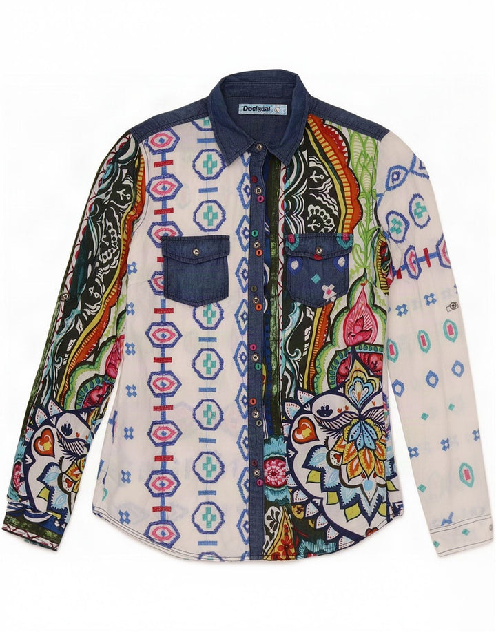 Desigual Γυναικείο γραφικό πουκάμισο UK 14 Μεγάλο πολύχρωμο γεωμετρικό
