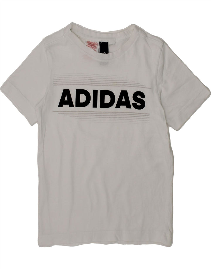 ADIDAS Boys Graphic T-Shirt Top 7-8 Years White Vintage Adidas and Second-Hand Adidas from Messina Hembry 