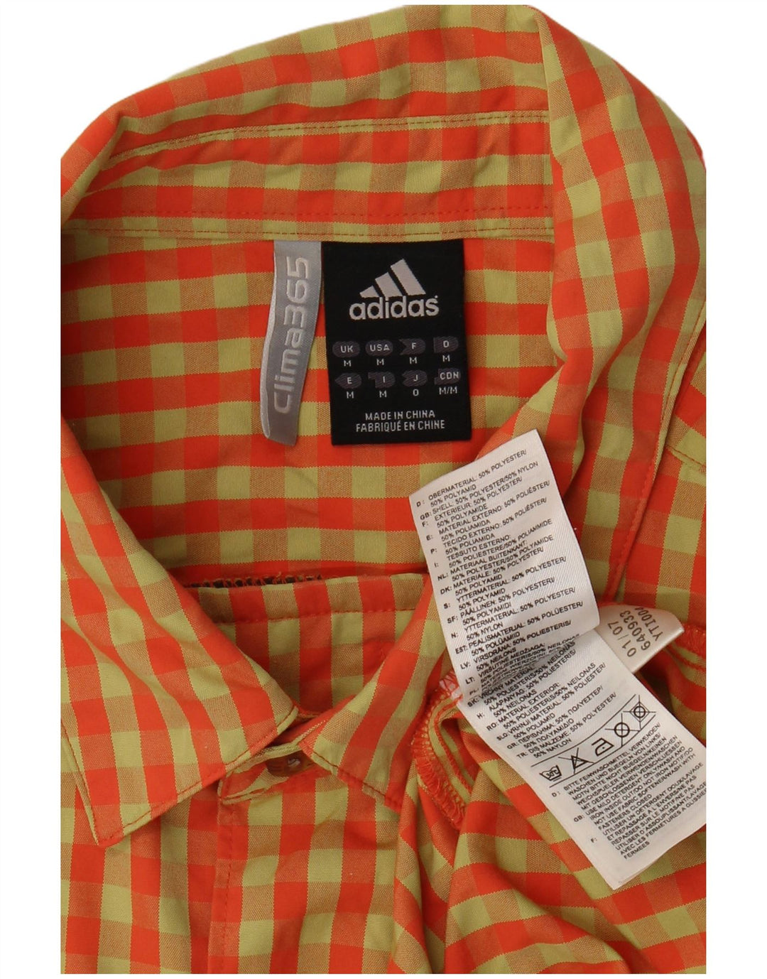 Ανδρικό κοντομάνικο πουκάμισο Adidas με μεσαίο πορτοκαλί Gingham Polyester