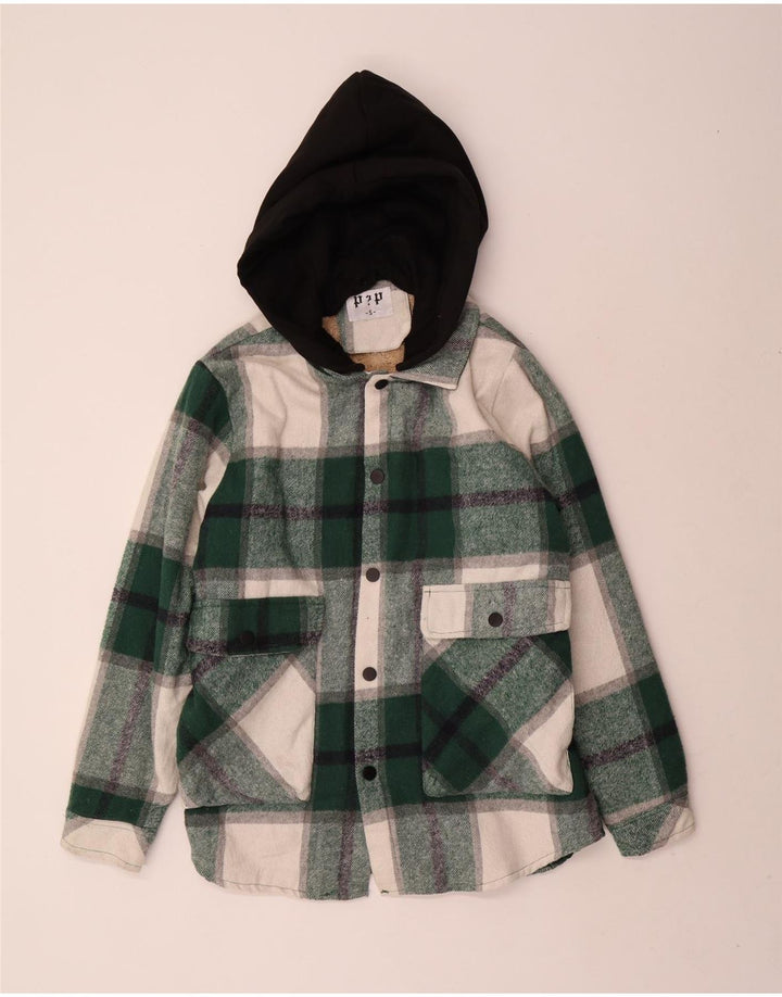 Vintage Ανδρική κουκούλα Sherpa Utility Jacket UK 36 Small Green Check Polyester