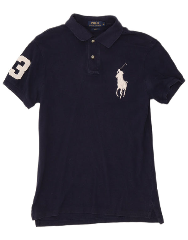 Polo Ralph Lauren Ανδρικό γραφικό πουκάμισο πόλο με λεπτή εφαρμογή, μεσαίο μπλε βαμβακερό