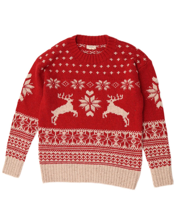 Fat Face Γυναικείο πουλόβερ με λαιμόκοψη UK 10 Small Red Christmas