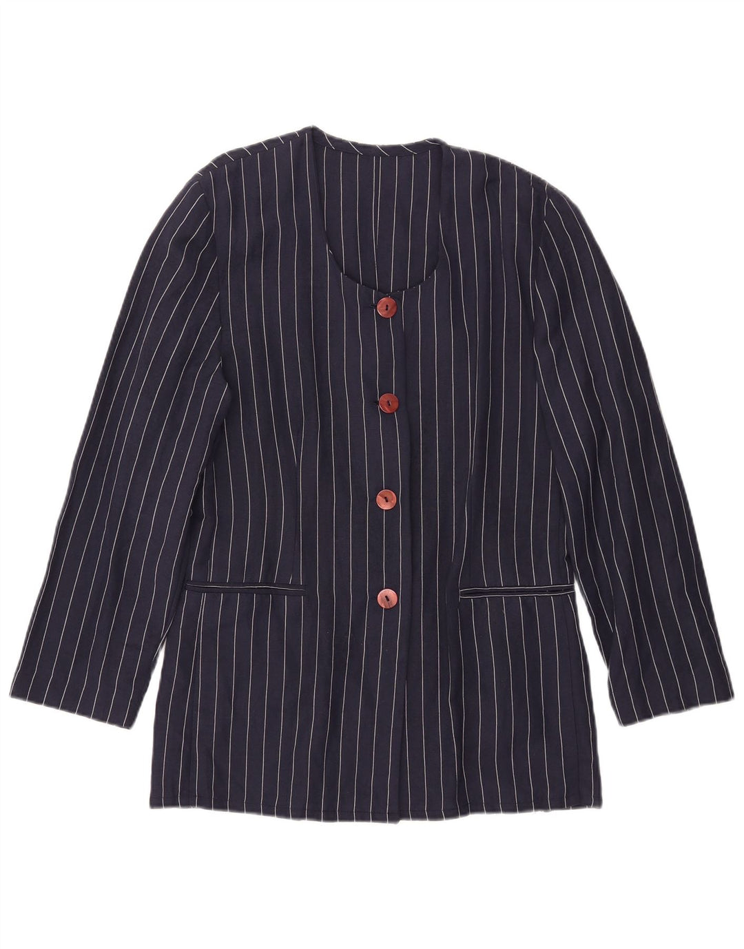 Vintage γυναικείο τζάκετ με 4 κουμπιά σακάκι IT 44 Medium Navy Blue ριγέ