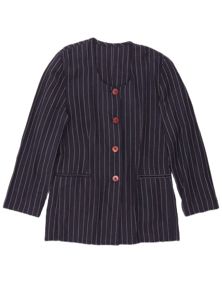 Vintage γυναικείο τζάκετ με 4 κουμπιά σακάκι IT 44 Medium Navy Blue ριγέ