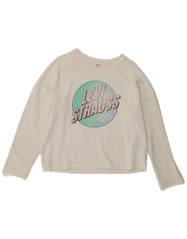 Γυναικείο γραφικό φούτερ Levi's Jumper UK 16 μεγάλο λευκό βαμβακερό