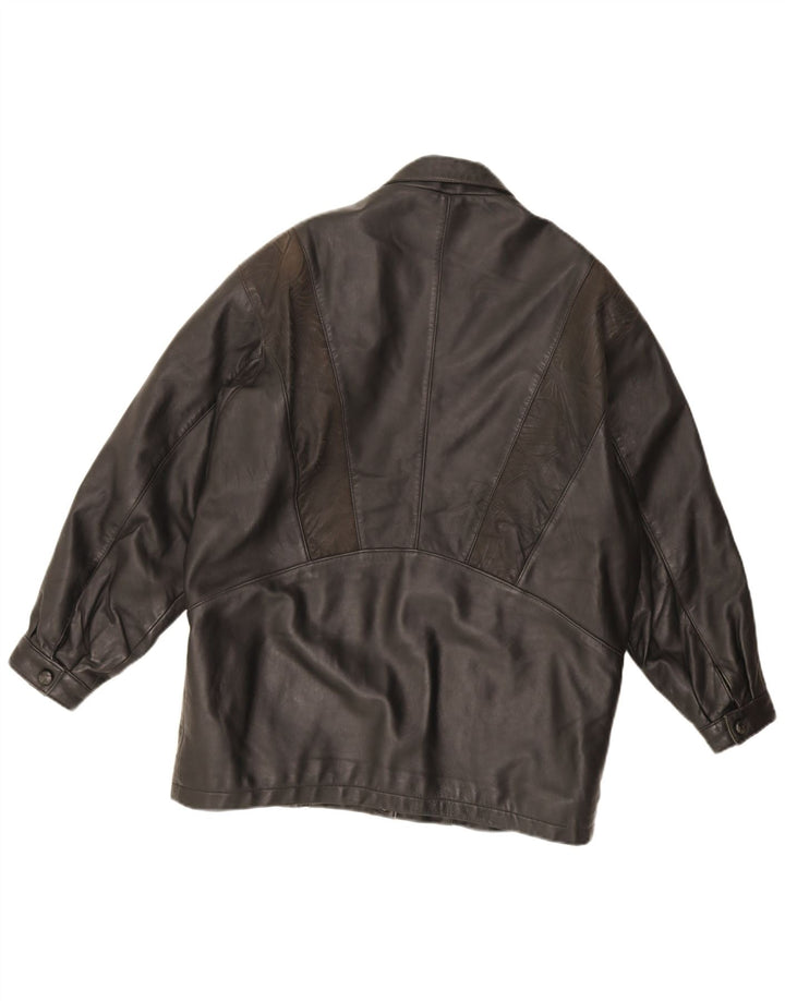 Vintage Γυναικείο Oversized Δερμάτινο Μπουφάν UK 16 Large Black Leather
