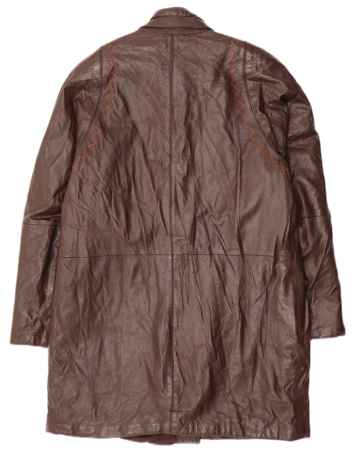 VINTAGE Γυναικείο Δερμάτινο Παλτό UK 14 Μεσαίο Καφέ