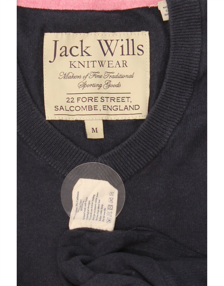 JACK WILLS Ανδρικό πουλόβερ με λαιμόκοψη με λαιμόκοψη, μεσαίο μπλε βαμβακερό