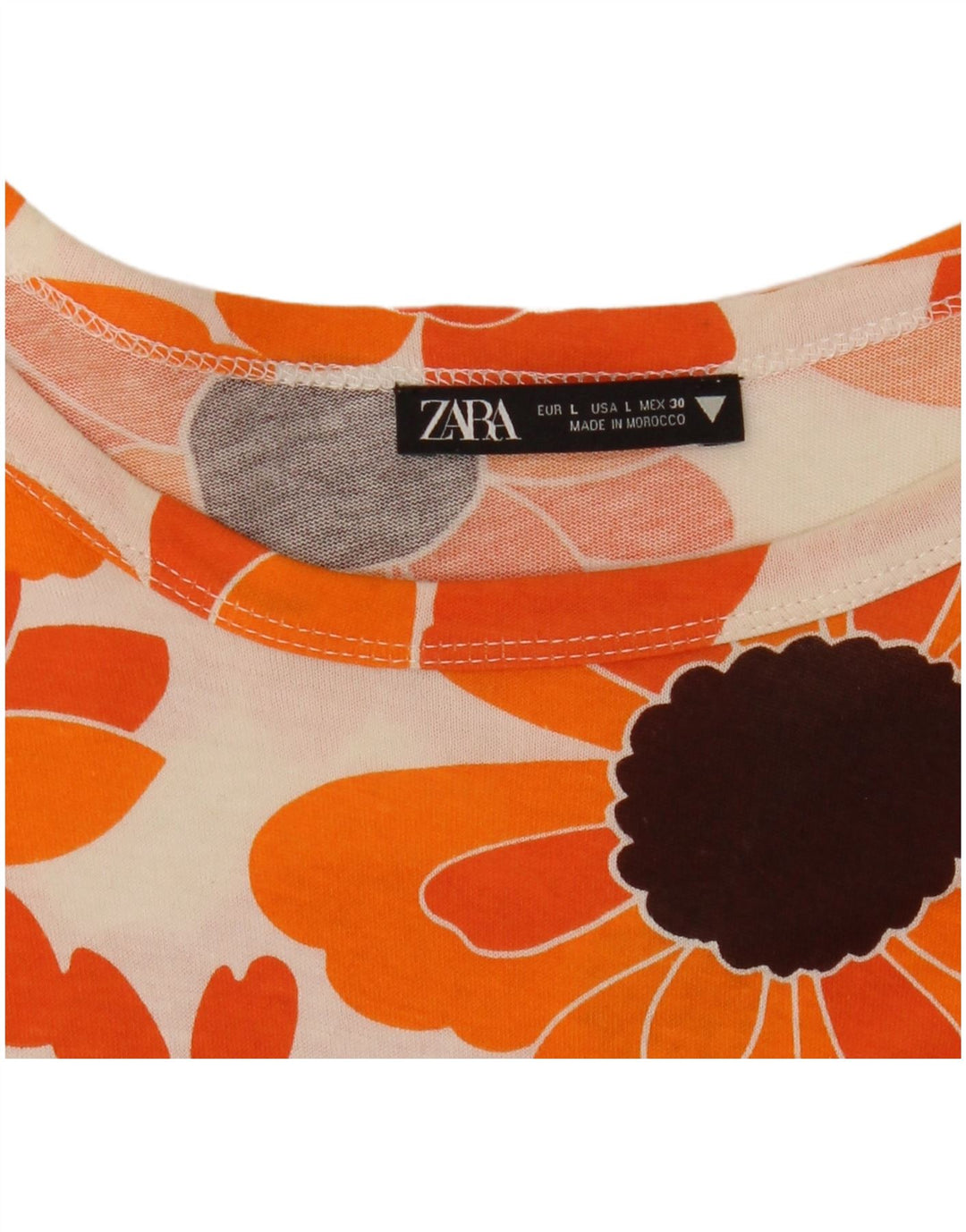Γυναικείο T-Shirt ZARA Top UK 16 Μεγάλο Πορτοκαλί Floral