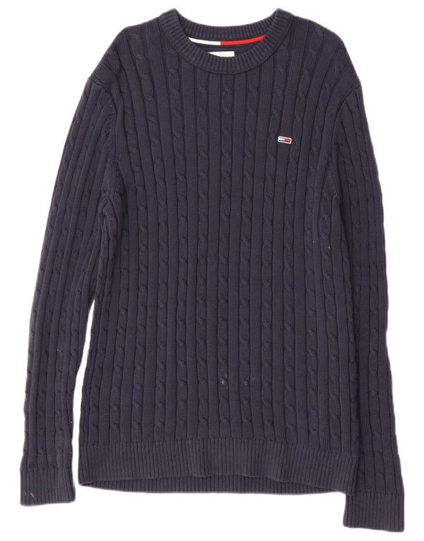 TOMMY HILFIGER Ανδρικό γραφικό πουλόβερ με λαιμόκοψη μεσαίου μπλε ναυτικού