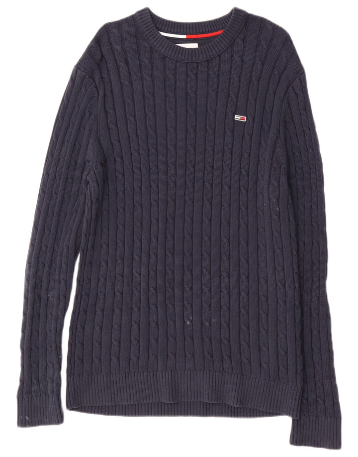 TOMMY HILFIGER Ανδρικό γραφικό πουλόβερ με λαιμόκοψη μεσαίου μπλε ναυτικού