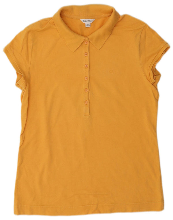 Calvin Klein Womens Polo Shirt UK 14 Medium Yellow Cotton