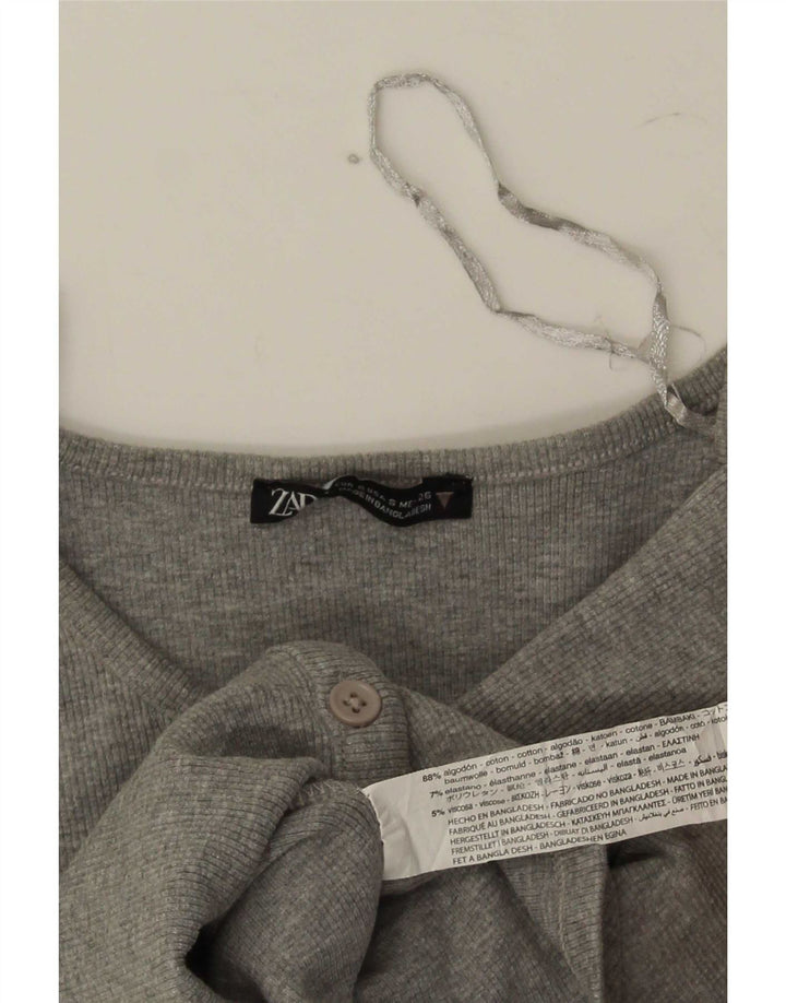 Zara Γυναικείο Crop Top UK 8 Small Grey Flecked Cotton