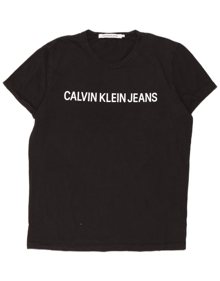 Ανδρικό γραφικό μπλουζάκι CALVIN KLEIN JEANS, μαύρο βαμβακερό