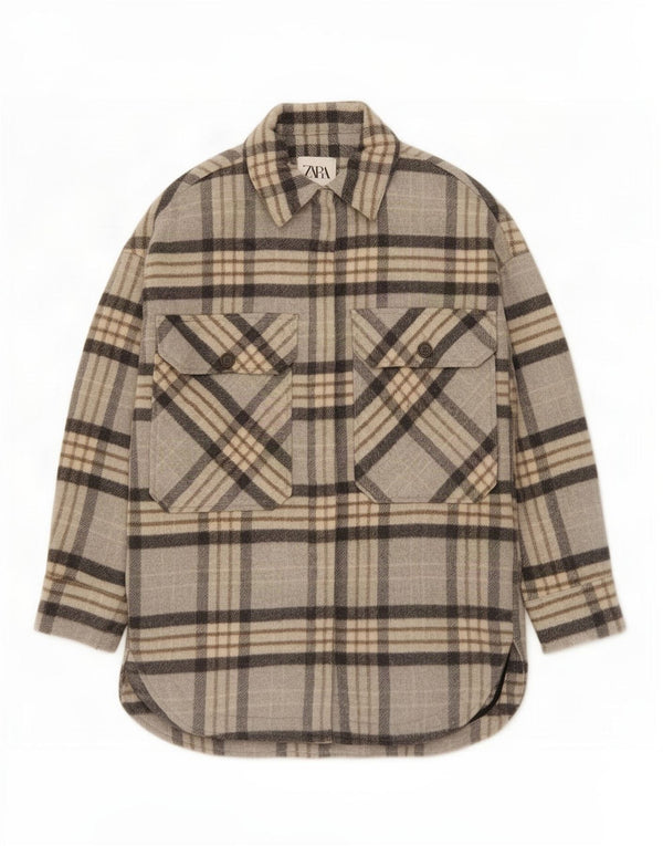 Zara Womens Overshirt Flannel Shirt UK 10 Small Grey Check