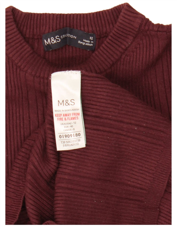 Marks & Spencer Γυναικείο πουλόβερ με λαιμόκοψη UK 12 Medium Burgundy