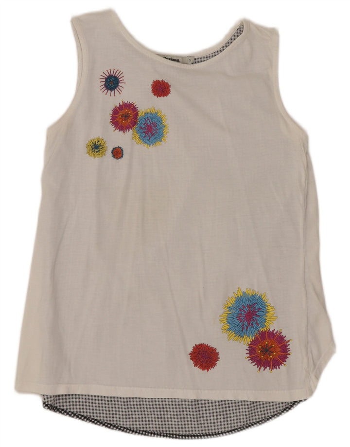 DESIGUAL Γυναικεία Αμάνικη Μπλούζα Τοπ UK 10 Small White Floral