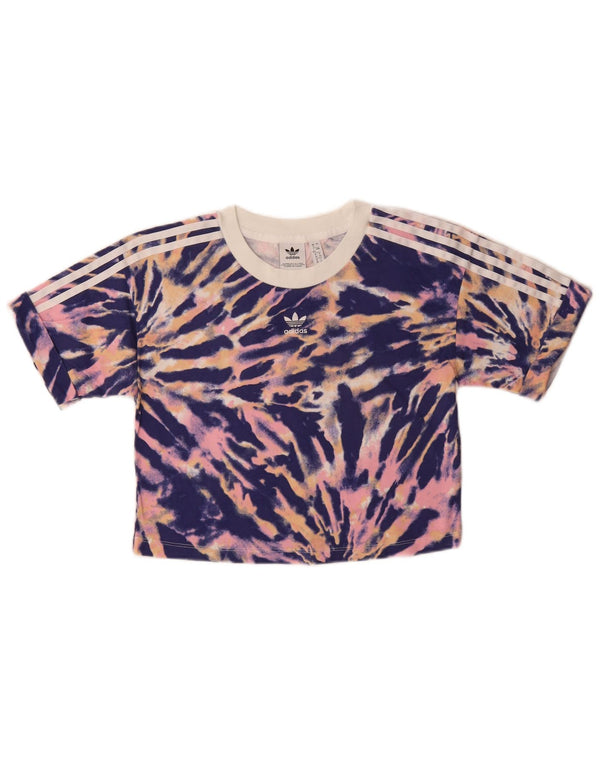 Γυναικείο γραφικό T-shirt Adidas Crop Top UK 12 μεσαία πολύχρωμη βαφή γραβάτα