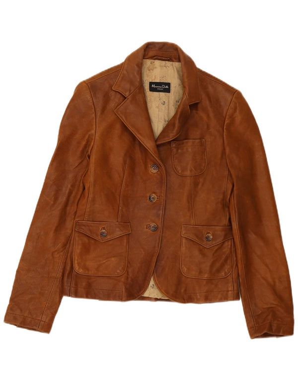 Massimo Dutti Γυναικείο δερμάτινο σακάκι με 3 κουμπιά UK 8 Small Brown