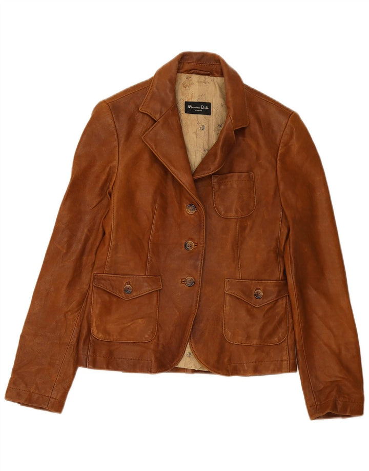 Massimo Dutti Γυναικείο δερμάτινο σακάκι με 3 κουμπιά UK 8 Small Brown