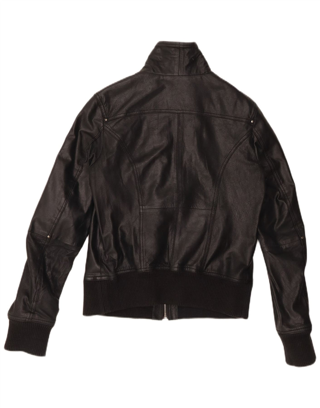 BERSHKA Γυναικείο Crop Δερμάτινο Μπουφάν UK 14 Large Μαύρο Δερμάτινο