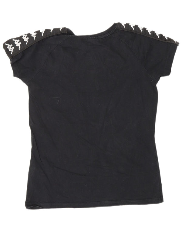 KAPPA Γυναικείο γραφικό T-Shirt Top UK 6 XS Μαύρο βαμβακερό