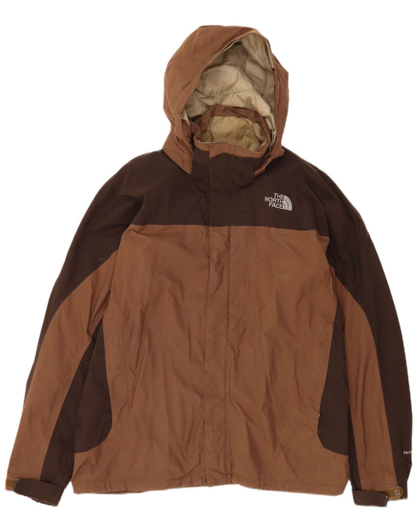 The North Face Mens Hyvent Hooded Rain Jacket UK 40 Large Brown Colourblock
